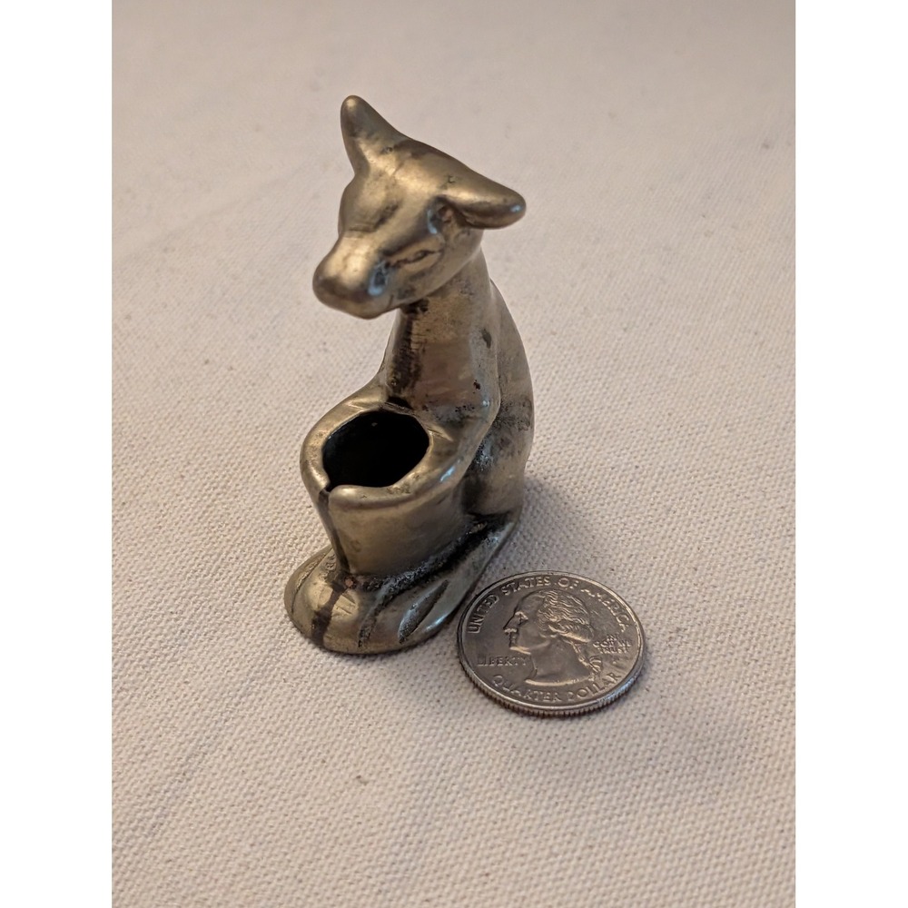 Miniature Brass Kangaroo Figurine Toothpick Holder 2 Inch